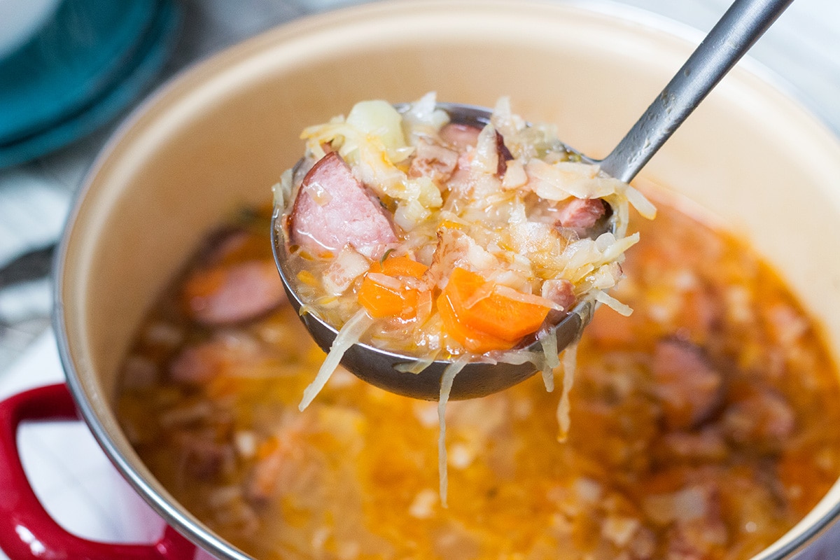 Polish Sauerkraut Soup With Sausage Kapusniak 