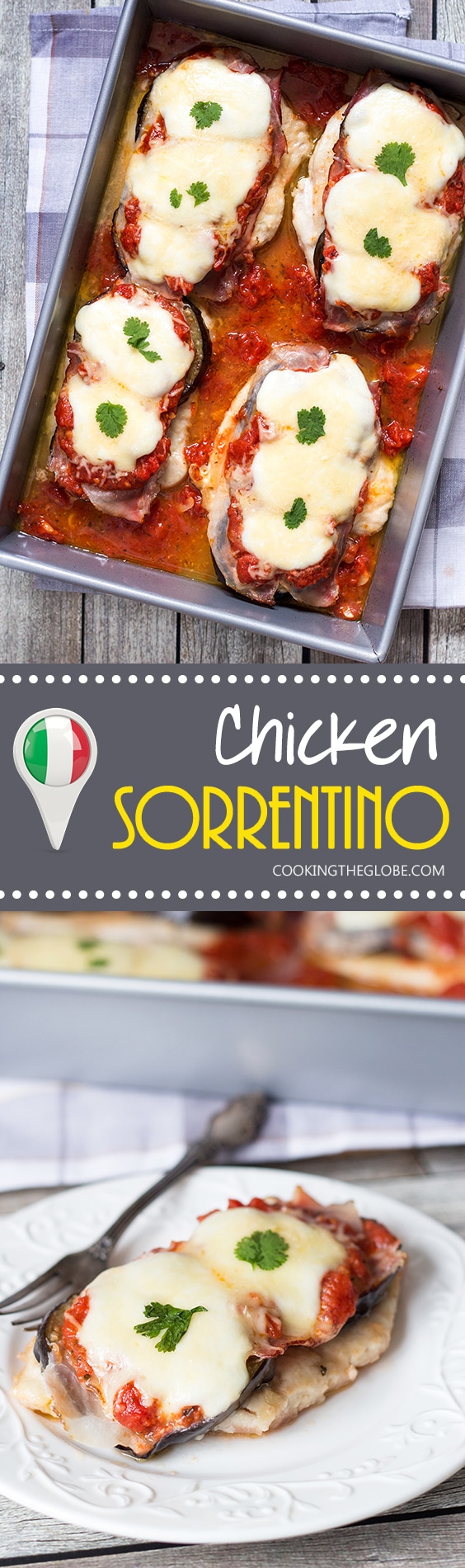 This Chicken Sorrentino includes eggplant, prosciutto, mozzarella, Parmesan cheese and marinara sauce. How is that for a combination?