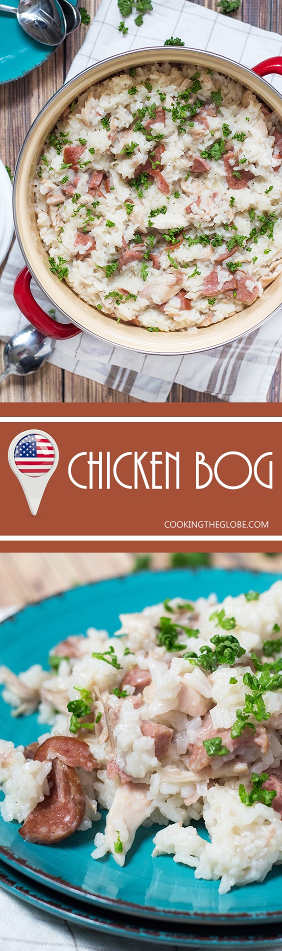 Chicken Bog is a traditional Southern dish featuring rice, chicken and sausage. It's hearty, filling and very tasty!