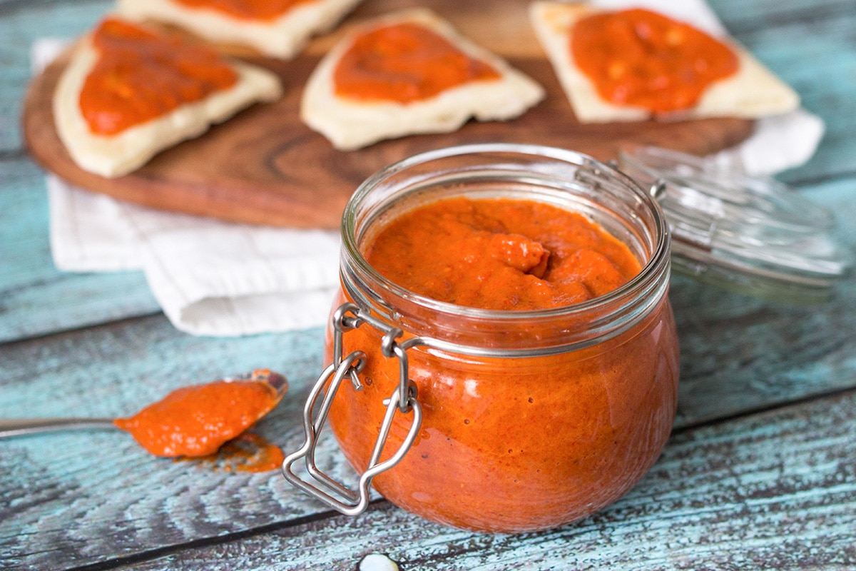 This Serbian eggplant and red pepper relish, called Ajvar, goes great with meat, as a sauce on pasta or just slathered on bread!