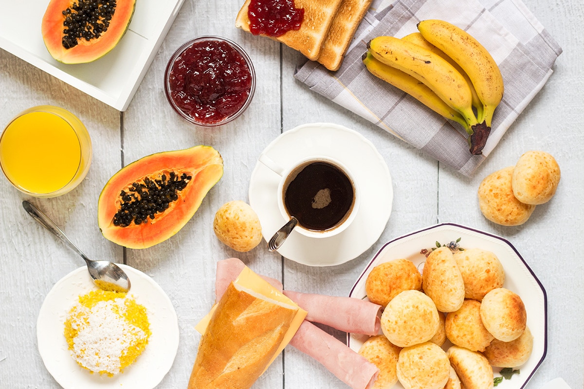 Breakfast Table In Brazil With Breads Cheese Cup Of Coffee And