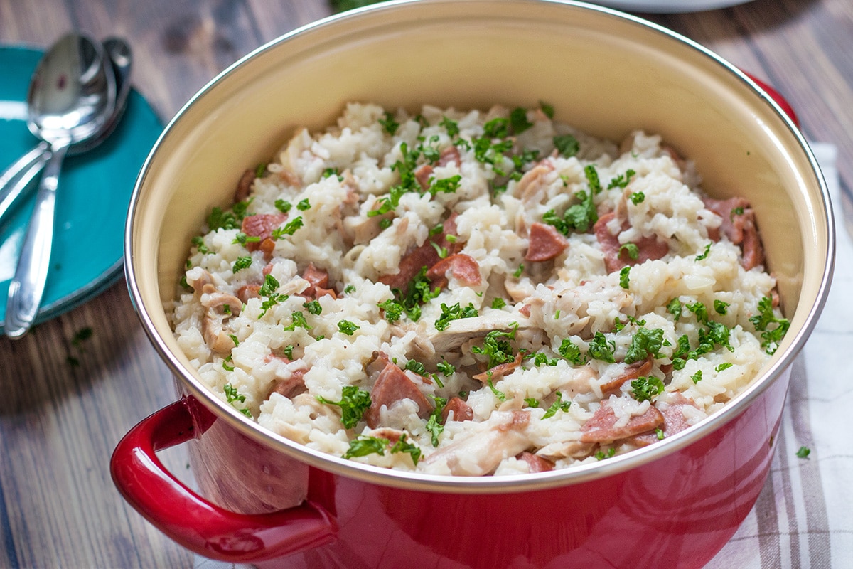 Chicken Bog is a traditional Southern dish featuring rice, chicken and sausage. It's hearty, filling and very tasty!