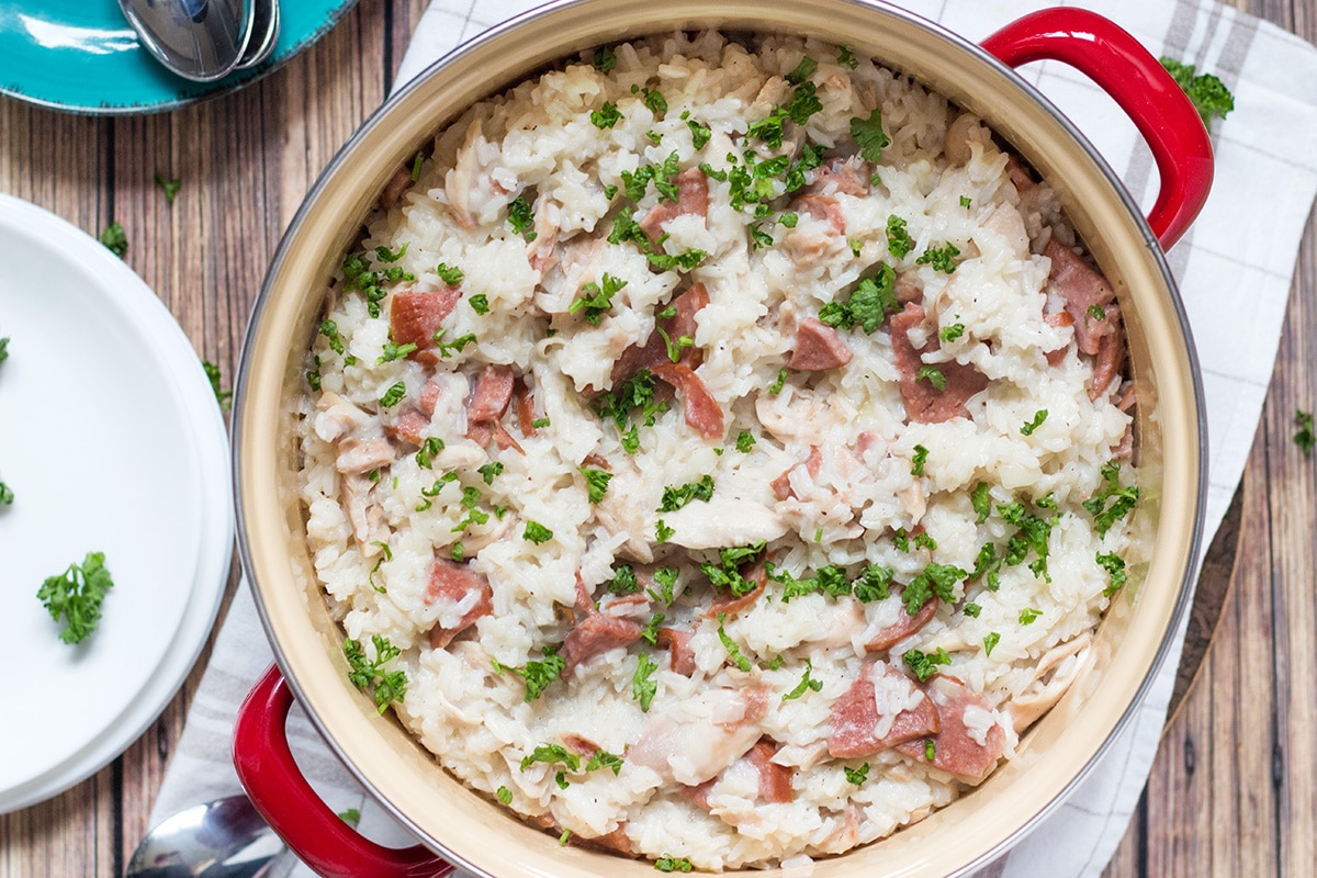 Chicken Bog is a traditional Southern dish featuring rice, chicken and sausage. It's hearty, filling and very tasty!