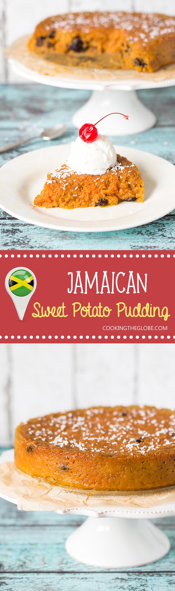 This Jamaican Sweet Potato Pudding or Pone is sweet, with a notes of cinnamon, nutmeg and vanilla! | cookingtheglobe.com