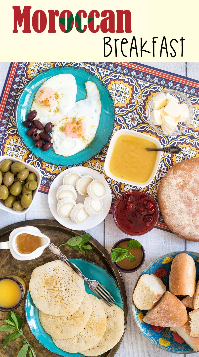 A look at the traditional Moroccan breakfast which features bread, semolina pancakes, fried eggs and the famous mint tea! | cookingtheglobe.com