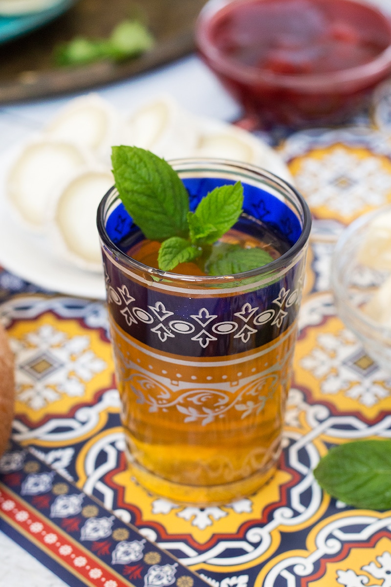 A look at the traditional Moroccan breakfast which features bread, semolina pancakes, fried eggs and the famous mint tea! | cookingtheglobe.com