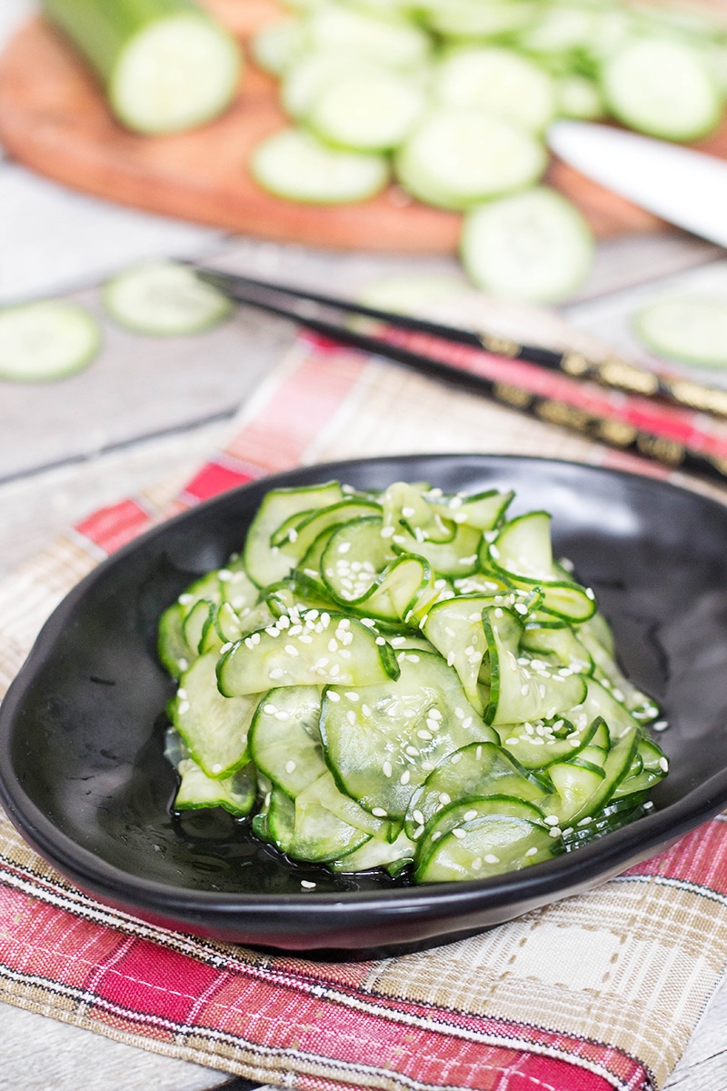 This Japanese Cucumber Salad, called Sunomono, is sweet and tangy. It is really quick to make and is perfect as an appetizer or a side dish!