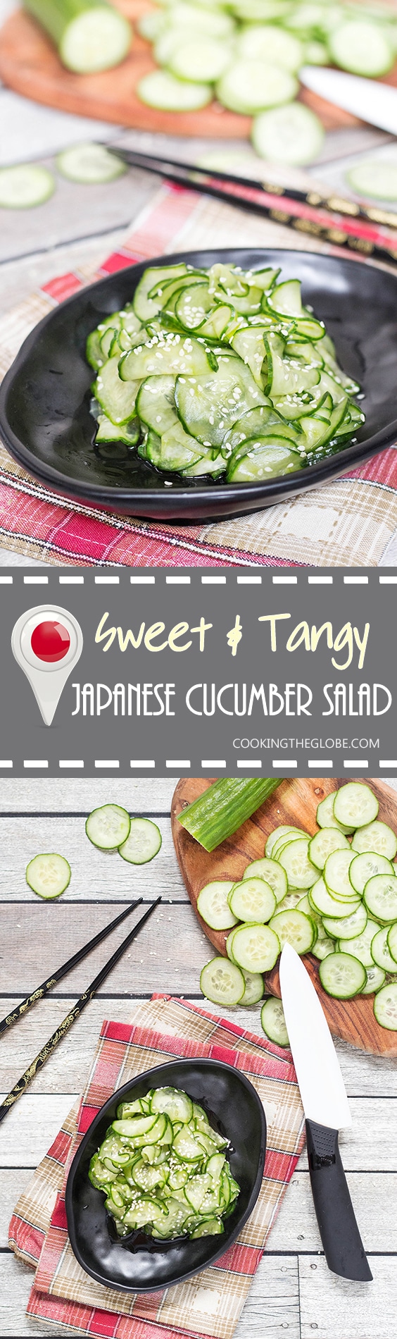 This Japanese Cucumber Salad, called Sunomono, is sweet and tangy. It is really quick to make and is perfect as an appetizer or a side dish!