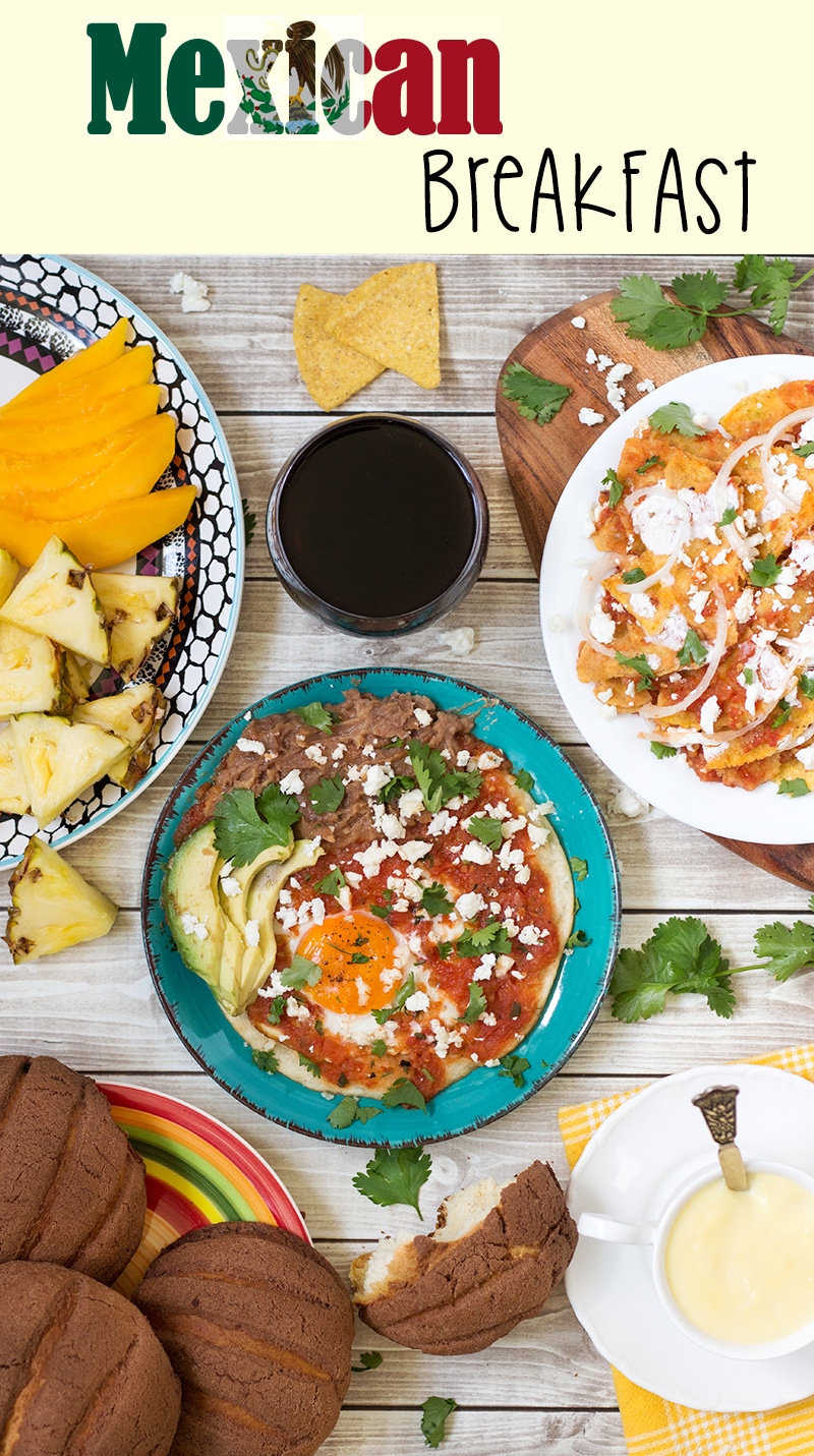 A look at the traditional Mexican breakfast which features spicy fried eggs (Huevos Rancheros), tortilla chips in a sauce (Chilaquiles), sweet bread and the hot corn drink (Atole)!