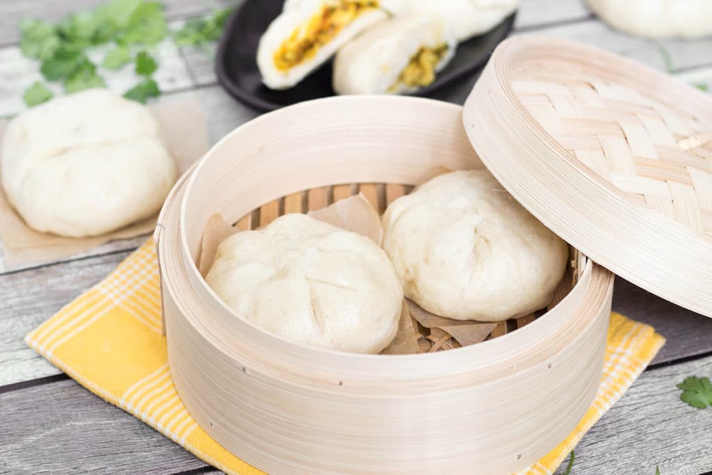 These steamed buns, called Siopao, come from the Philippines. They can be stuffed with anything you want! I made mine with a fantastic chicken curry filling!
