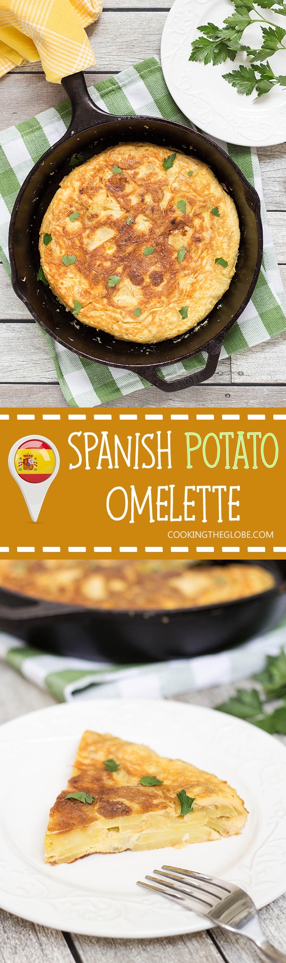 The famous Spanish Omelette (Tortilla) requires only few simple ingredients (eggs, potatoes, onion) and is so delicious!