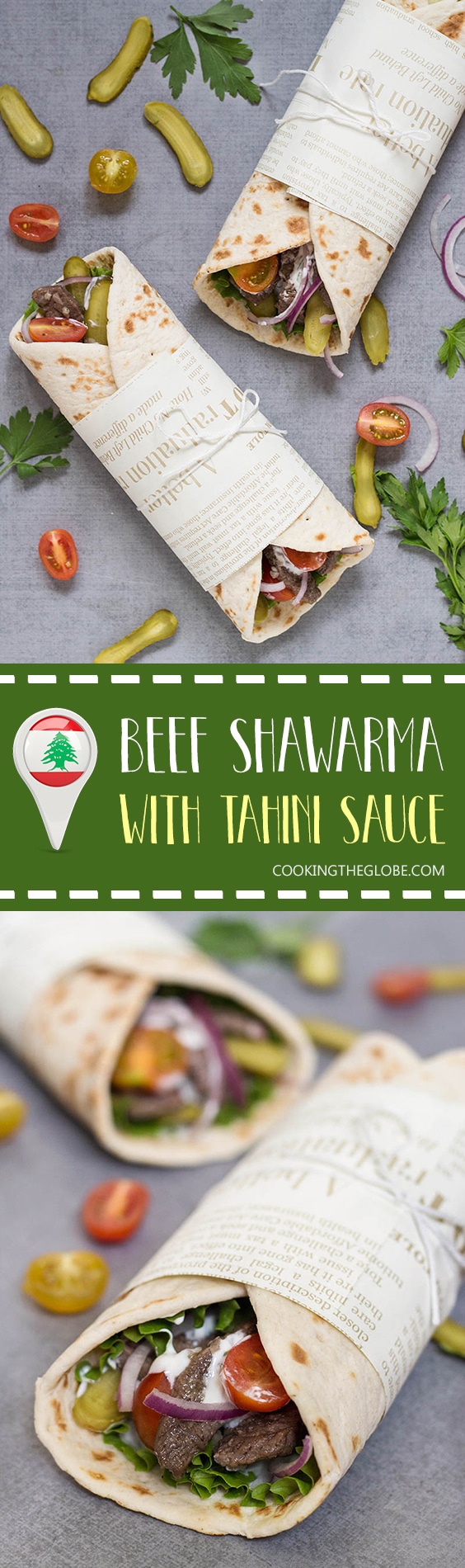 This Lebanese Beef Shawarma has everything you need: the tender meat, veggies, and the amazing tahini sauce. All this goodness wrapped in a pita bread. Perfection!