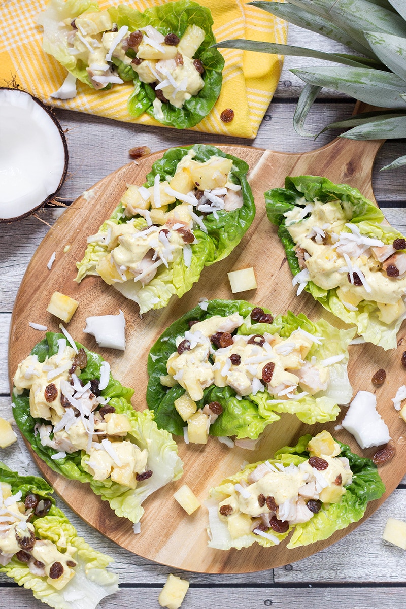 This crazy delicious Curried Chicken Salad comes from the Caribbean, and also features pineapple, coconut, raisins and other goodness! | cookingtheglobe.com