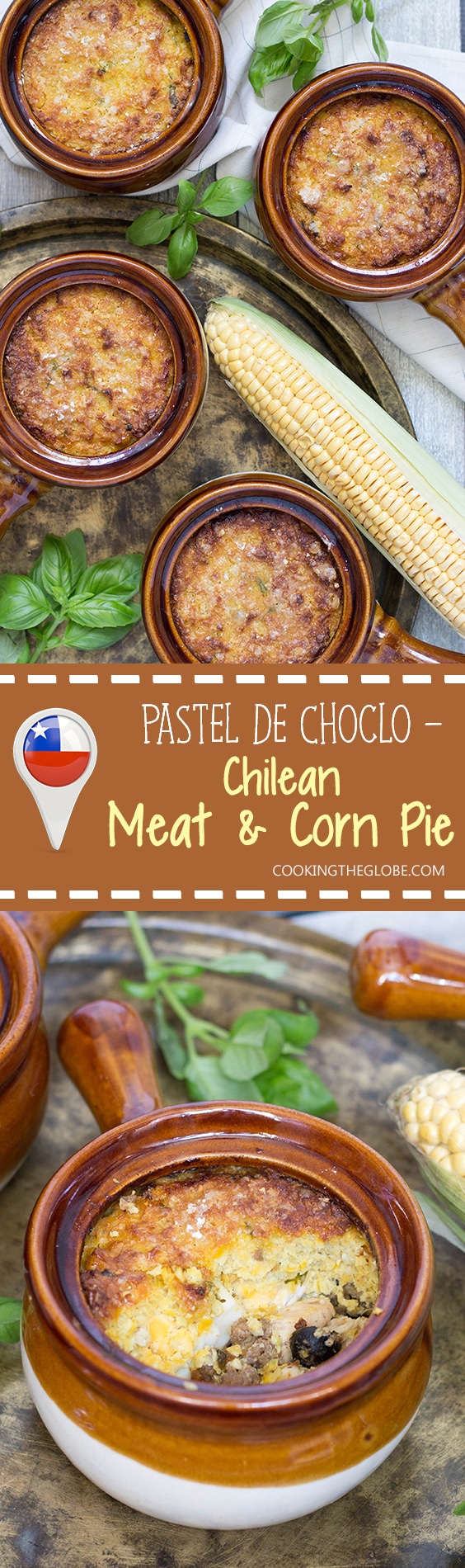 Pastel de Choclo is a famous South American pie, or casserole, stuffed with beef, chicken, eggs, and topped with a delicious corn paste! | cookingtheglobe.com