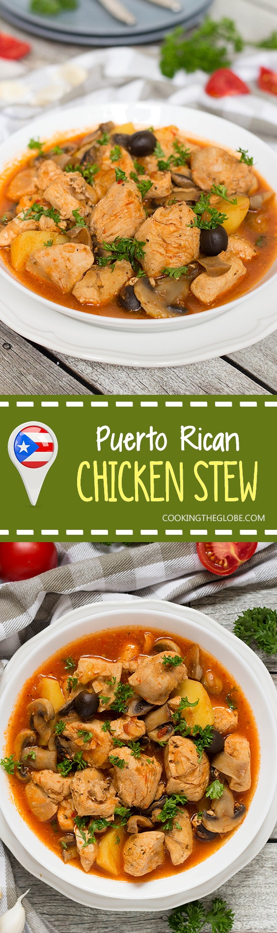 This traditional Puerto Rican Chicken Stew (Pollo Guisado) is easy and quick to make. Perfect as a weeknight dinner! | cookingtheglobe.com