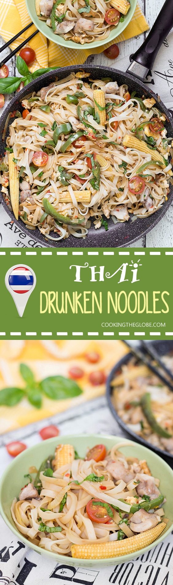 These Thai Drunken Noodles (Pad Kee Mao) are said to be a great hangover cure. I don't know about that, but they are surely perfect as a quick weeknight dinner! | cookingtheglobe.com