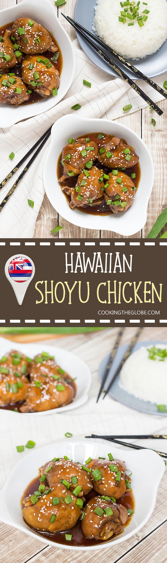 Hawaiian Shoyu Chicken is an Asian inspired dish where poultry is simmered in a fantastic soy based sauce. This one is really easy and quick to make. Perfect weeknight dinner! | cookingtheglobe.com