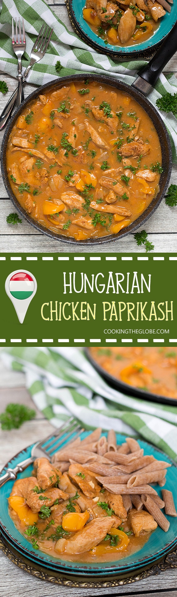 Hungarian Chicken Paprikash is basically a paprika flavored chicken. This dish is really easy to make and makes a fabulous weeknight dinner! | cookingtheglobe.com