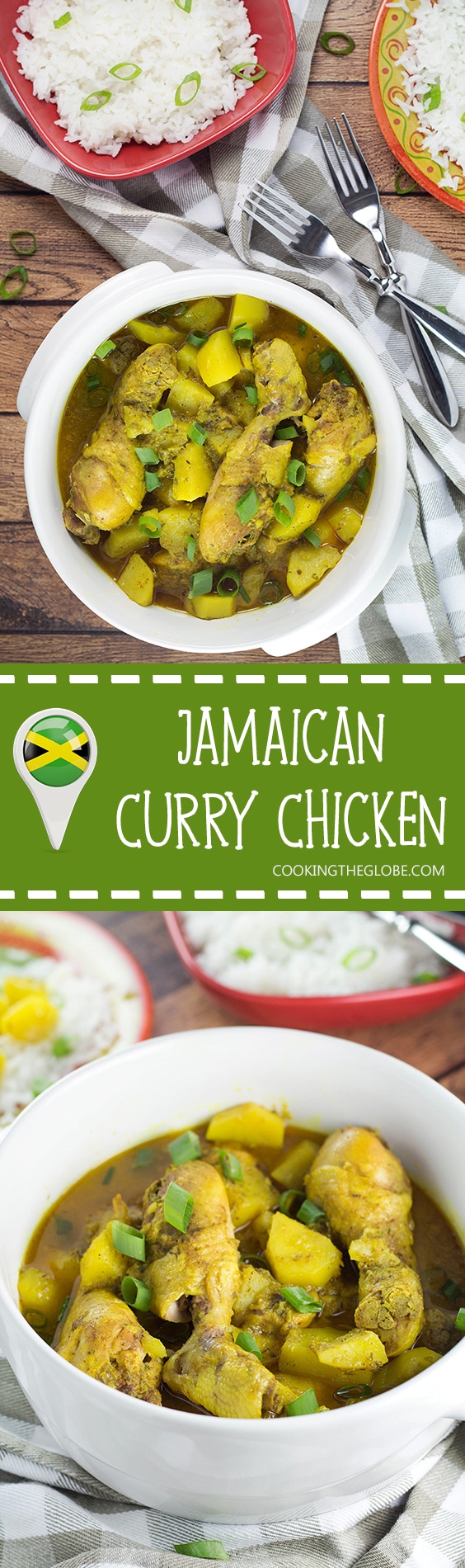 If you love Caribbean cuisine, this Jamaican Curry Chicken will make your taste buds tingle. It's spicy, it's comforting, it's everything you want a dish to be. Yum! | cookingtheglobe.com