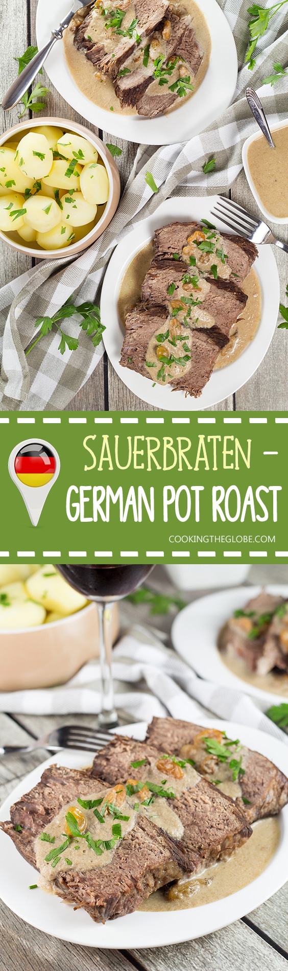 Sauerbraten is a signature German dish often served on Christmas. It's the fork-tender pot roast drowned in a fantastic sweet & sour gravy! | cookingtheglobe.com