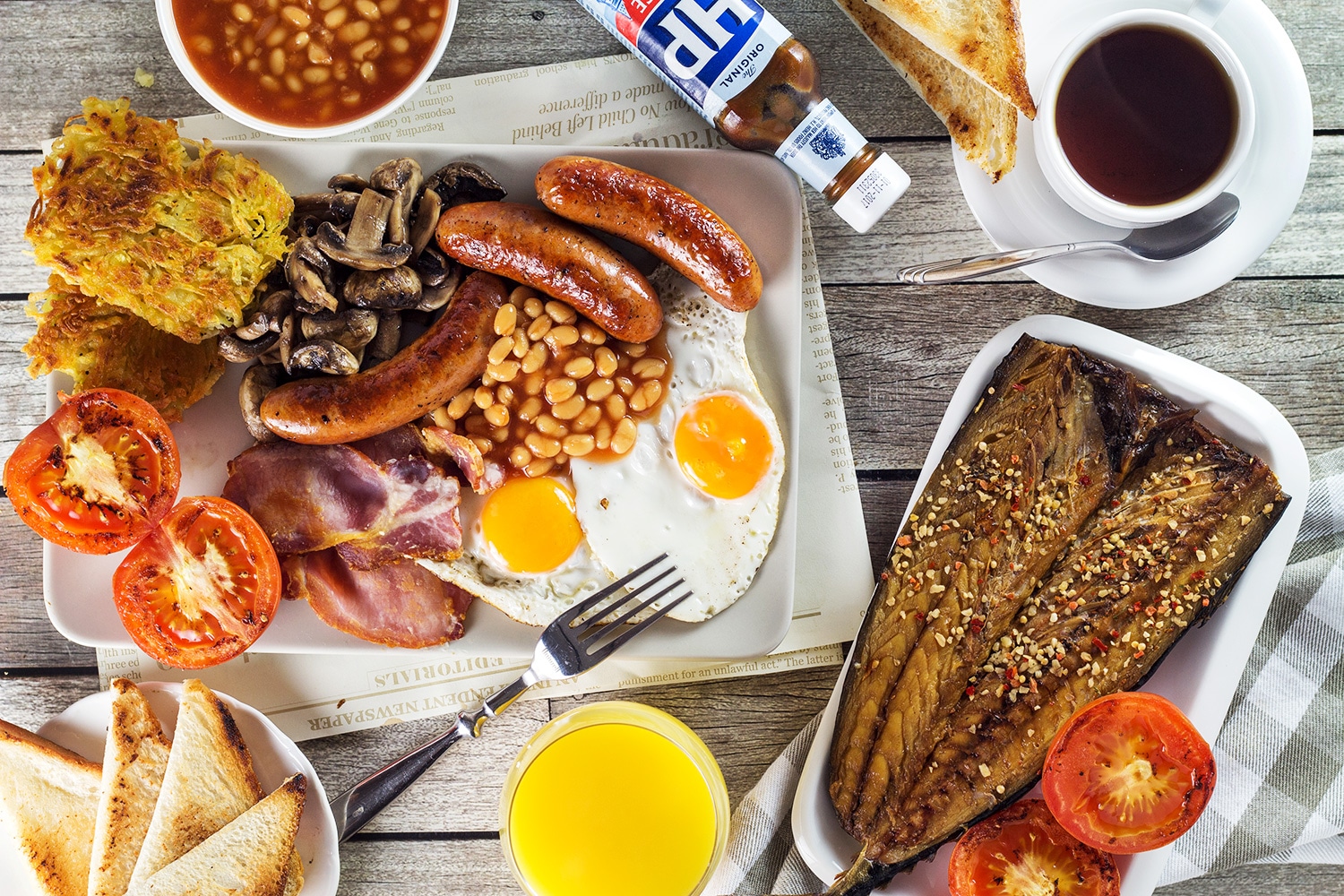 A look at the most iconic morning fare in the world - English breakfast. This hearty meal features eggs, sausages, bacon, beans, mushrooms, and more! | cookingtheglobe.com