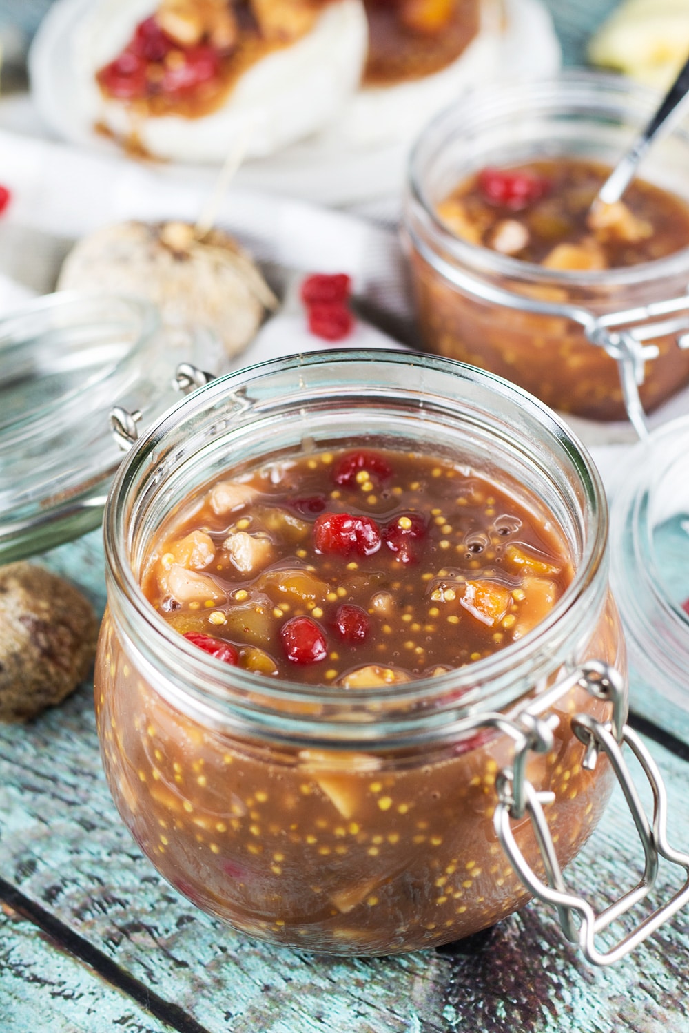 Mostarda di Frutta is a traditional Italian condiment combining mustard, red wine, and various fruits. Perfect with grilled meats, cold cuts, or cheese! | cookingtheglobe.com