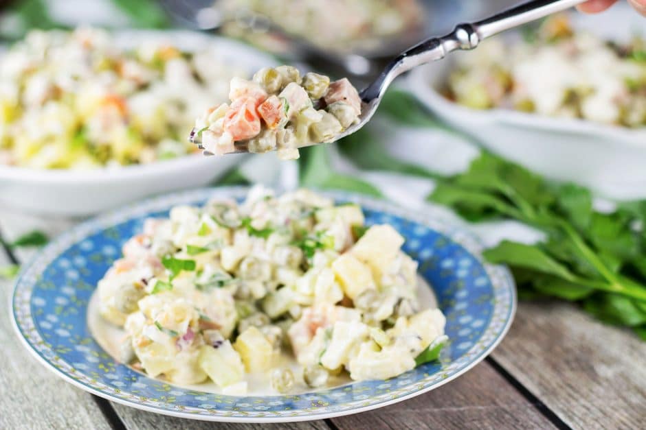 Olivier Salad Recipe (aka Russian Potato Salad) - Cooking The Globe