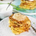 German Potato Pancakes are really easy to throw together and make a perfect meatless dinner. Serve them either with sweet or savory toppings and enjoy! #vegetarian | cookingtheglobe.com