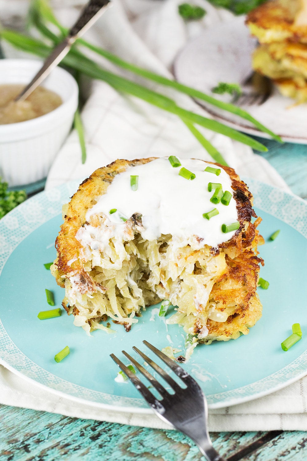 German Potato Pancakes are really easy to throw together and make a perfect meatless dinner. Serve them either with sweet or savory toppings and enjoy! #vegetarian | cookingtheglobe.com