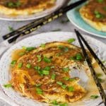 Vegetable Egg Foo Young is a perfect meatless Chinese-American breakfast option. Packed with bean sprouts, water chestnuts, and mushrooms! | cookingtheglobe.com