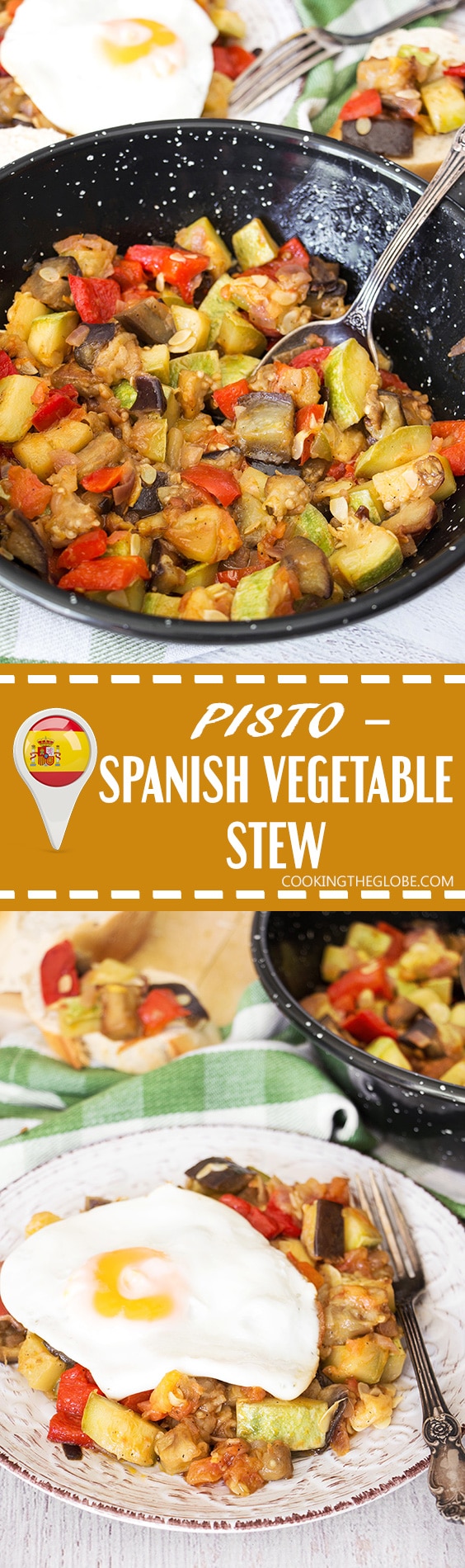 Pisto Manchego is a famous Spanish dish of vegetables sauteed to perfection. It makes a great side dish to grilled meats or a nice breakfast served with fried eggs! | cookingtheglobe.com