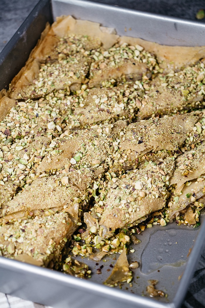 Turkish Baklava cut into diamonds