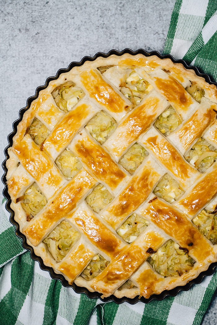 Cabbage pie straight from the oven