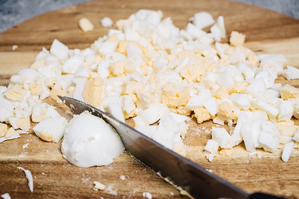 Chopping hard-boiled eggs