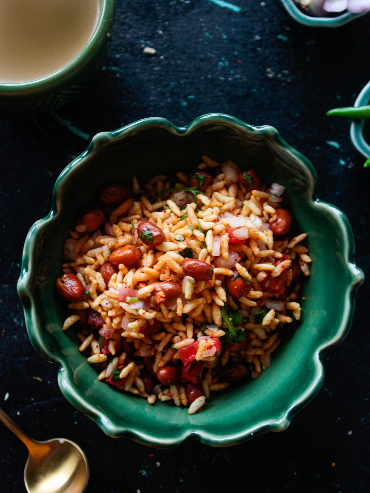 Jhaal Muri served in green bowl 