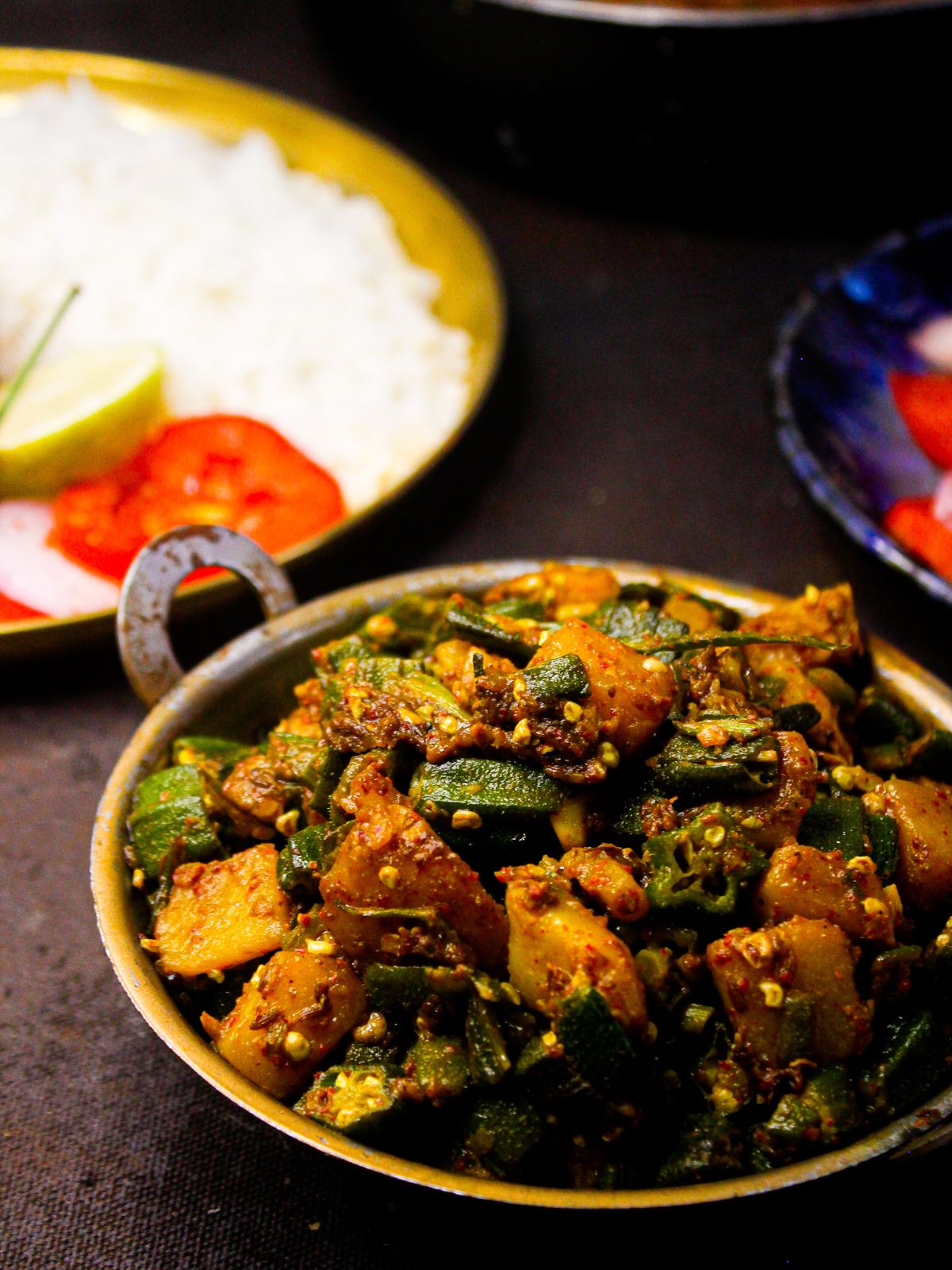 Hot aloo bhindi served in a plate to enjoy