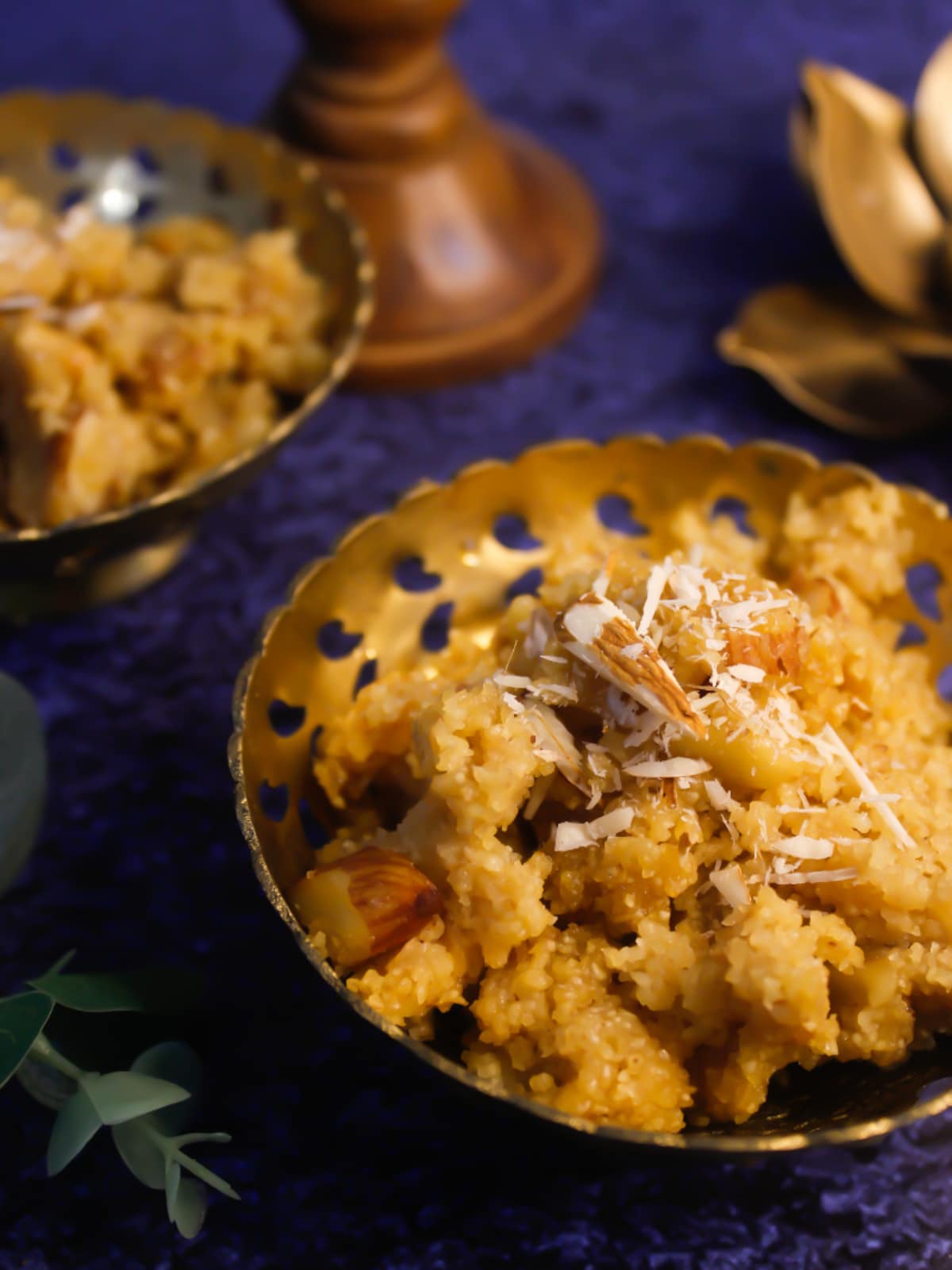 Sooji Halwa: Easy Semolina Pudding served in a golden bowl